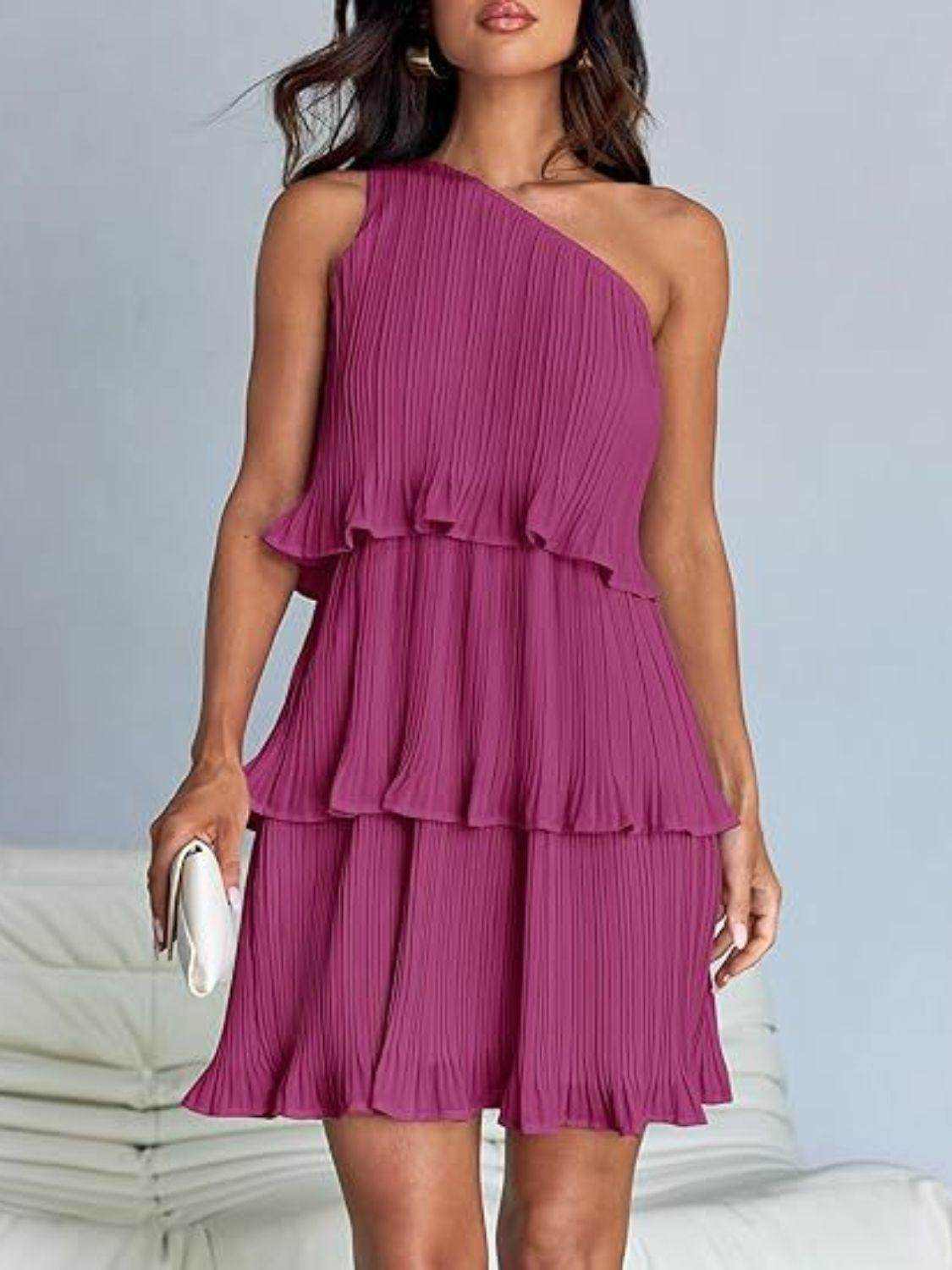 Layered Single Shoulder Mini Dress - StyleLure