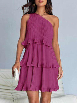 Layered Single Shoulder Mini Dress - StyleLure