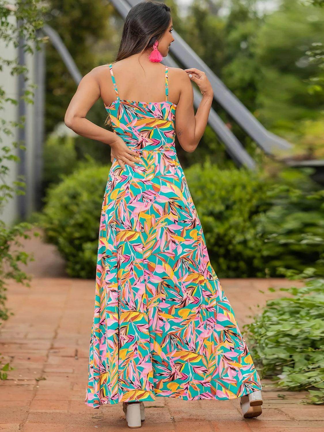 Twisted Printed V-Neck Cami Dress - StyleLure