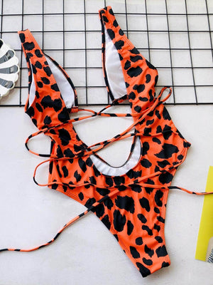 Lace-Up Backless Plunge One-Piece Swimwear - StyleLure
