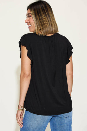 Basic Bae Full Size Bamboo Notched Ruffled Short Sleeve T-Shirt - StyleLure