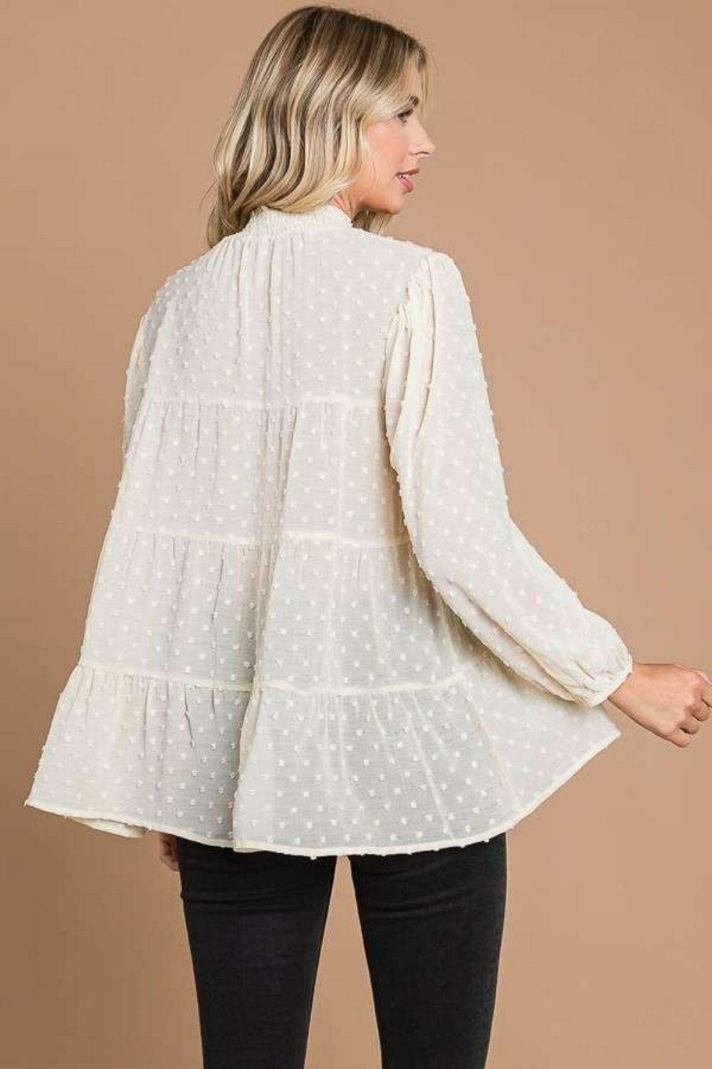 Culture Code Full Size Swiss Dot Smocked Mock Neck Blouse Plus Size - StyleLure