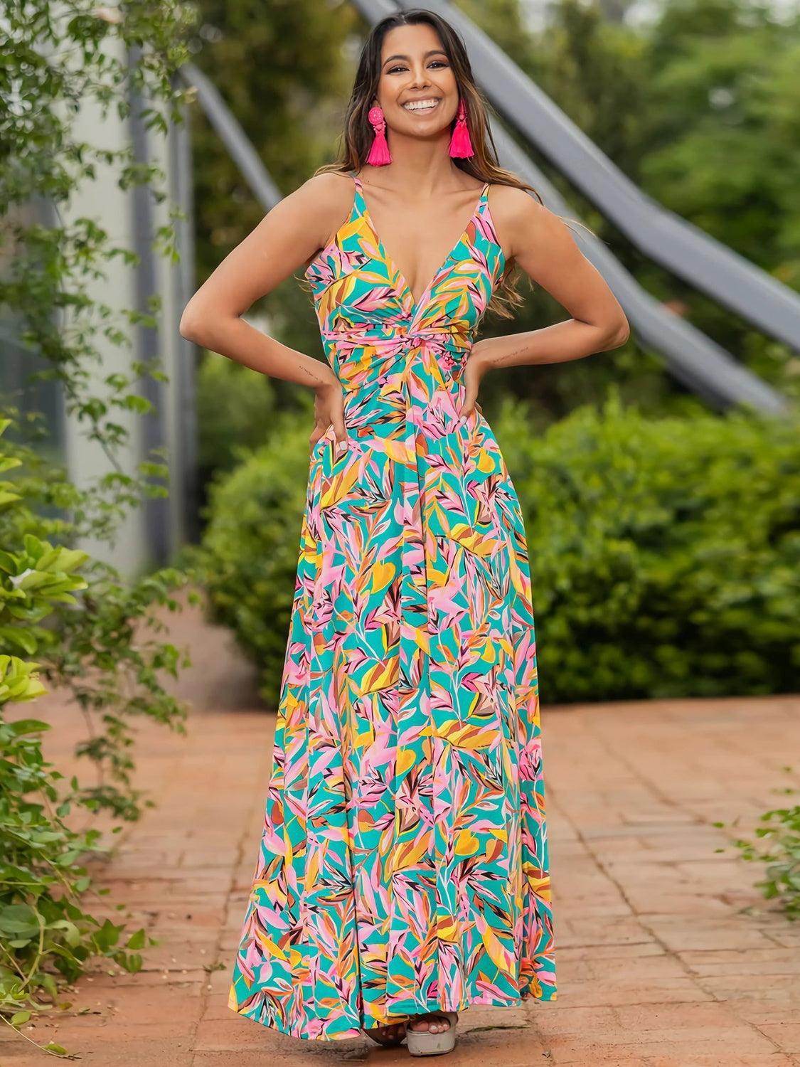 Twisted Printed V-Neck Cami Dress - StyleLure