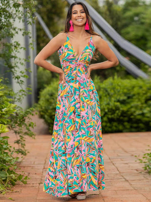 Twisted Printed V-Neck Cami Dress - StyleLure