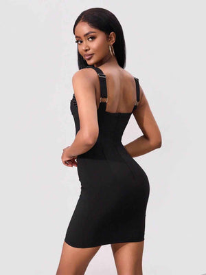 Bead Trim Wide Strap Wrap Dress - StyleLure