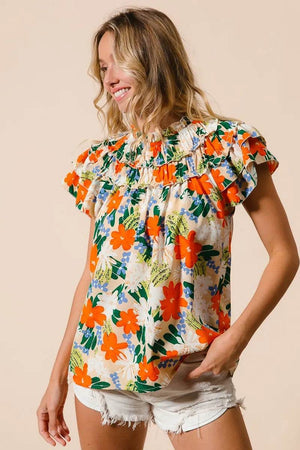BiBi Multi Color Floral Print Woven Top - StyleLure