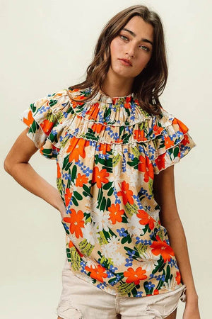 BiBi Multi Color Floral Print Woven Top - StyleLure