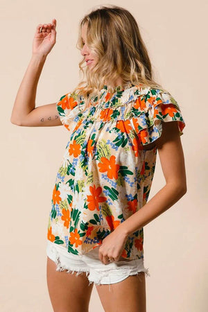 BiBi Multi Color Floral Print Woven Top - StyleLure