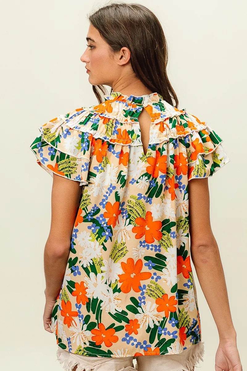 BiBi Multi Color Floral Print Woven Top - StyleLure