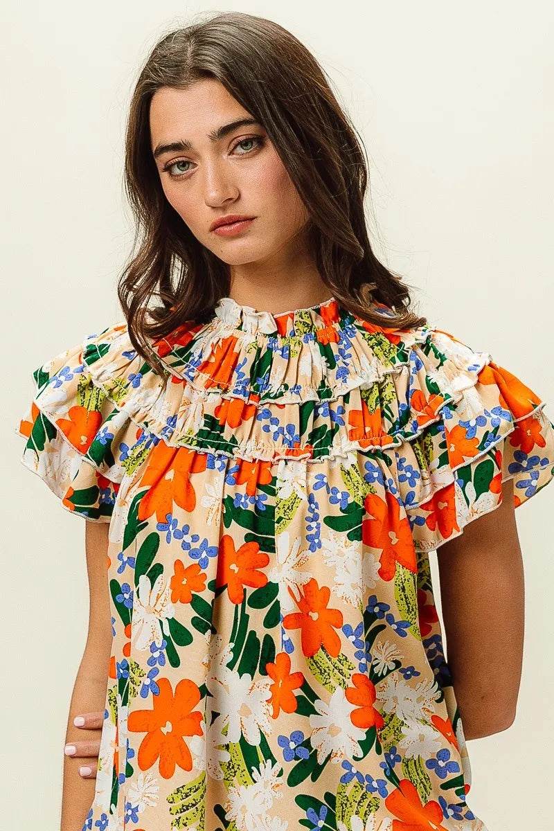 BiBi Multi Color Floral Print Woven Top - StyleLure