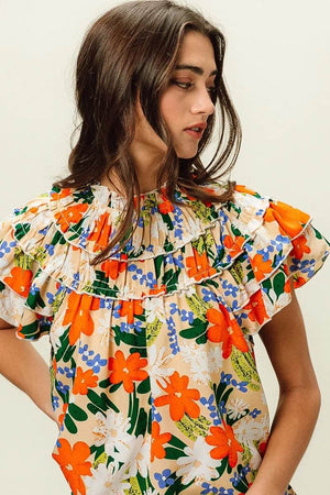 BiBi Multi Color Floral Print Woven Top - StyleLure