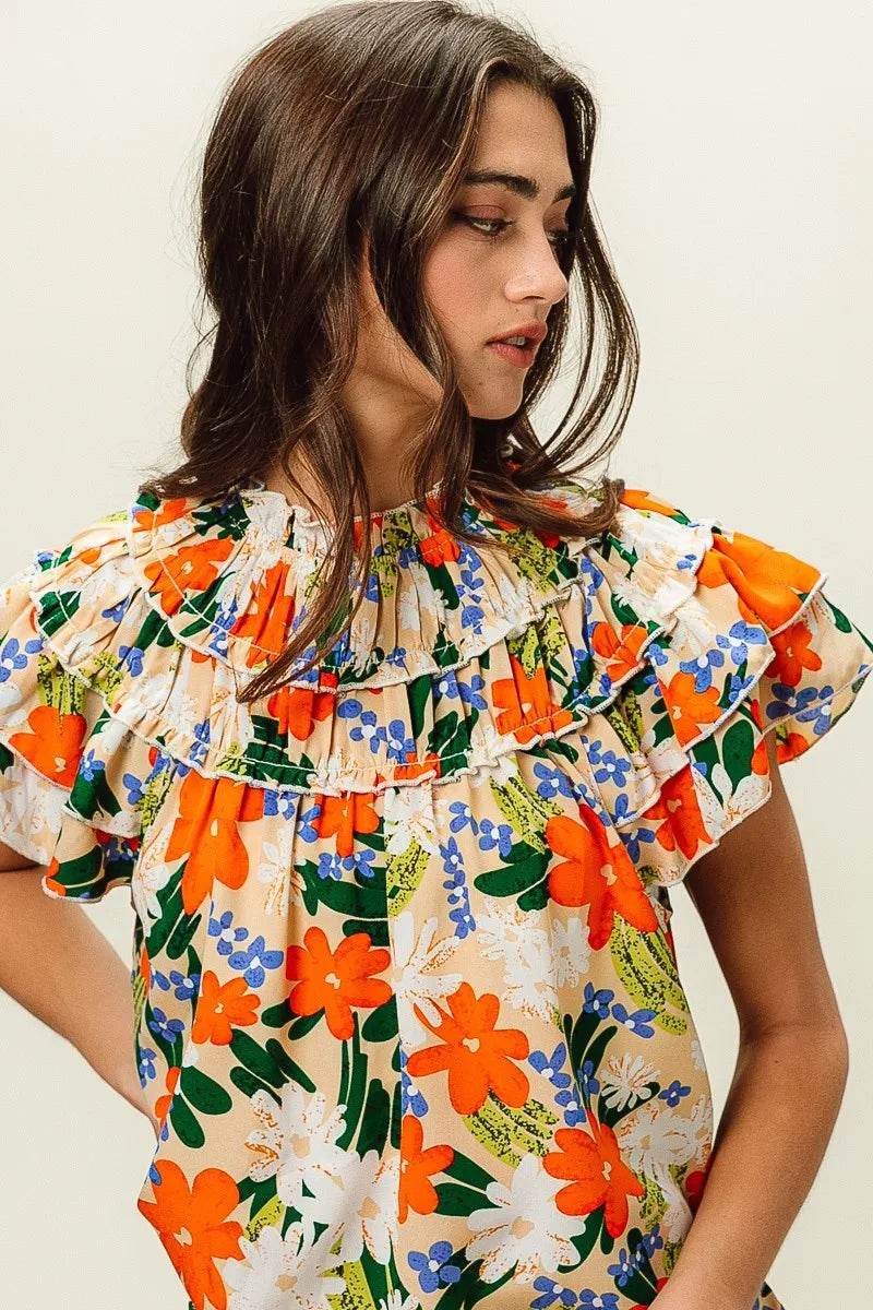 BiBi Multi Color Floral Print Woven Top - StyleLure