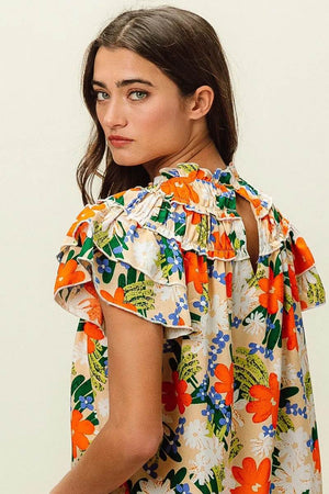 BiBi Multi Color Floral Print Woven Top - StyleLure
