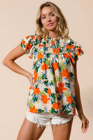 BiBi Multi Color Floral Print Woven Top - StyleLure