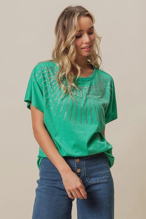 BiBi Rhinestone Beaded Short Sleeve Top - StyleLure