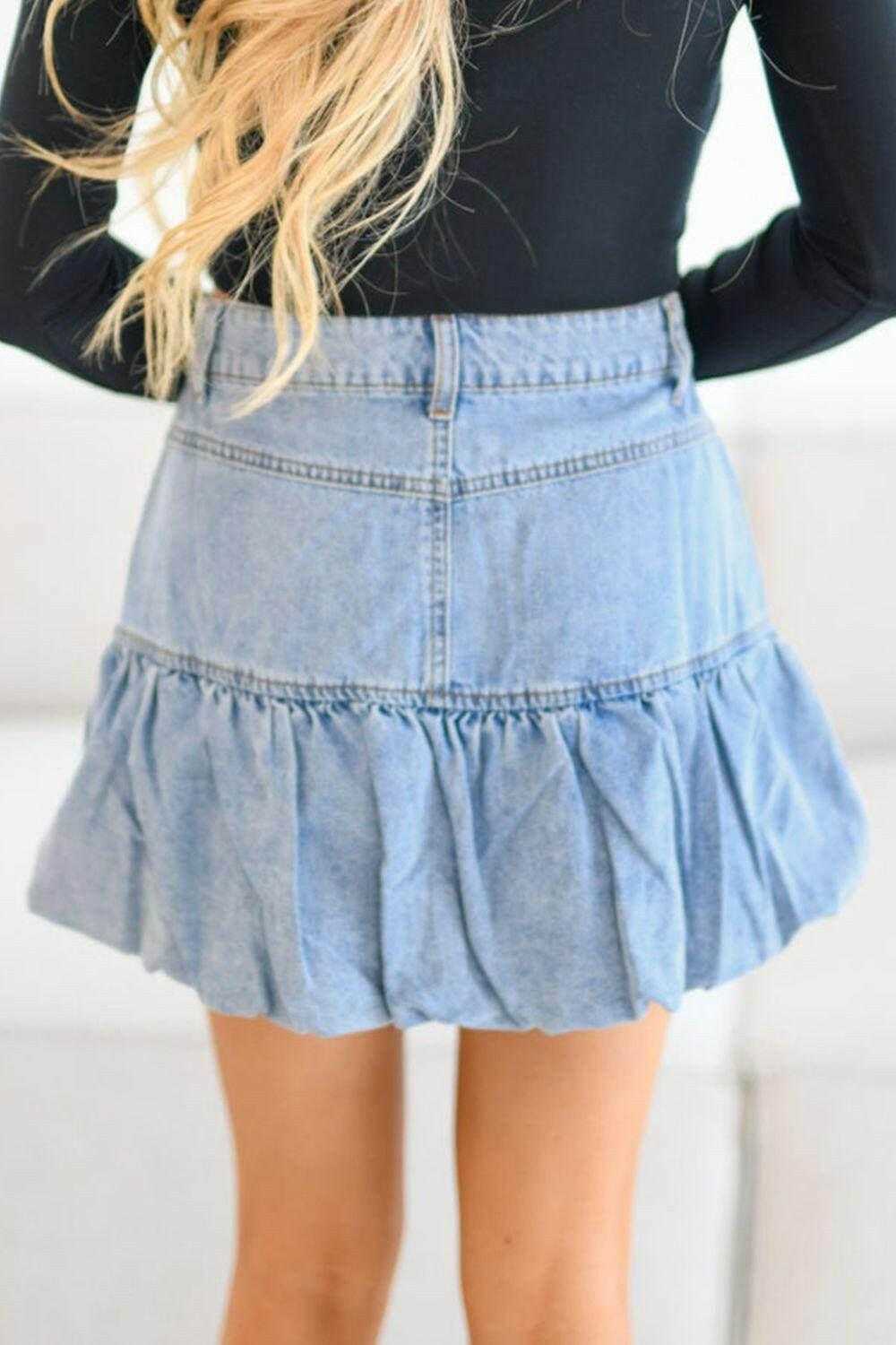 Bubble Hem Denim Mini Skirt - StyleLure