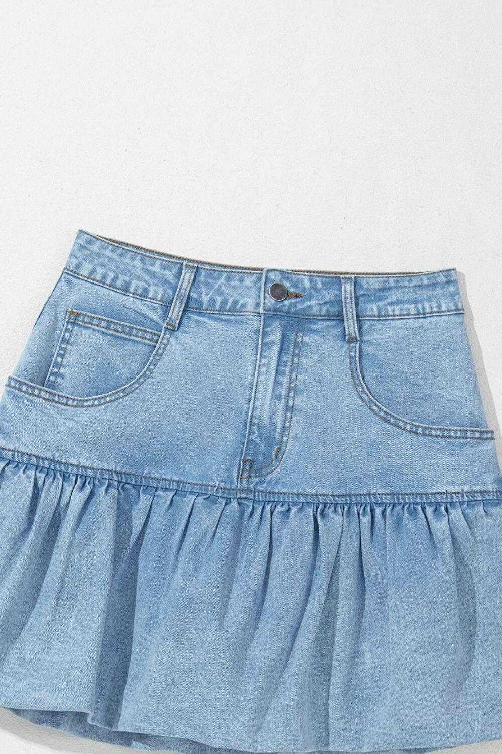 Bubble Hem Denim Mini Skirt - StyleLure