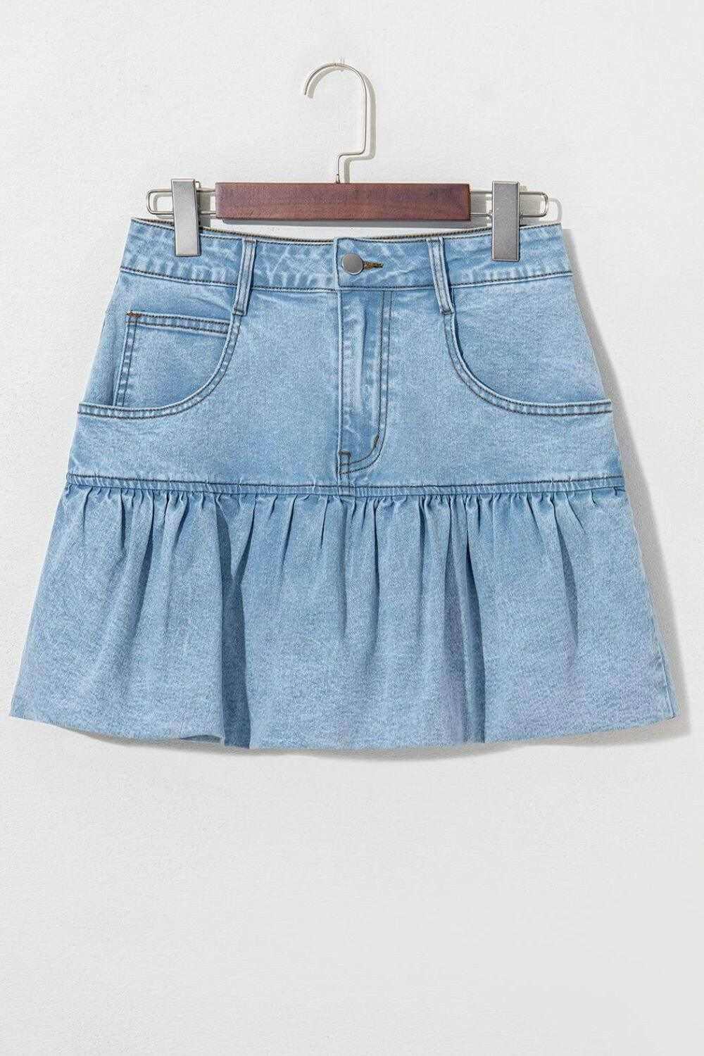 Bubble Hem Denim Mini Skirt - StyleLure