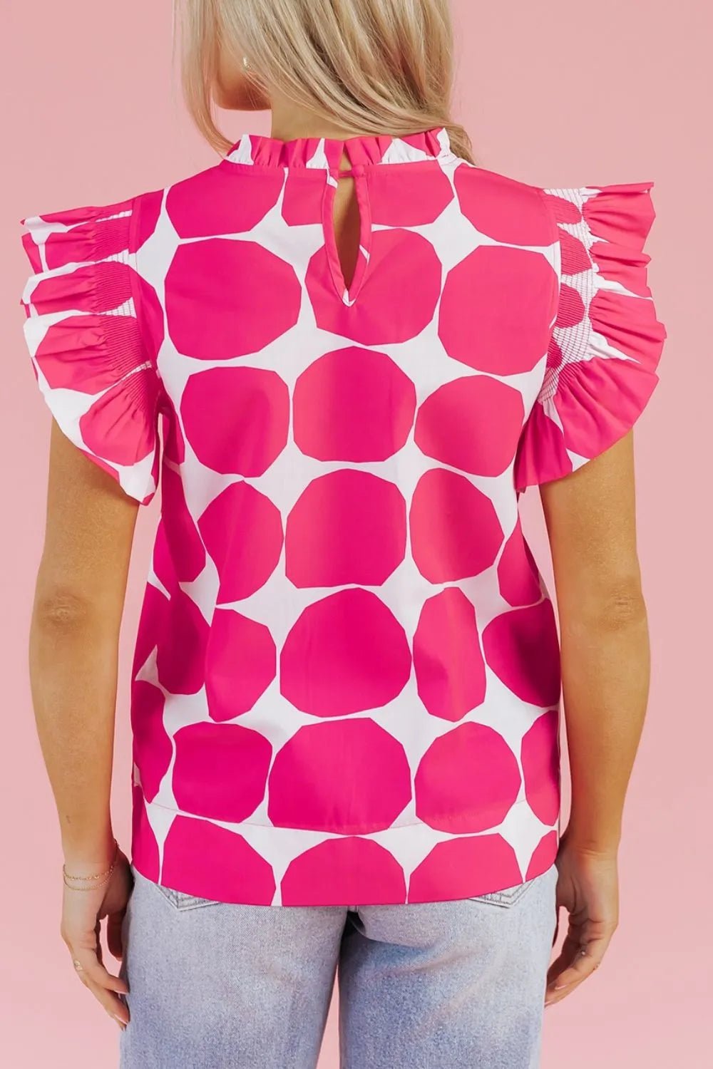 Bubblegum Pattern Frilled Collar Flutter Sleeve Top - StyleLure