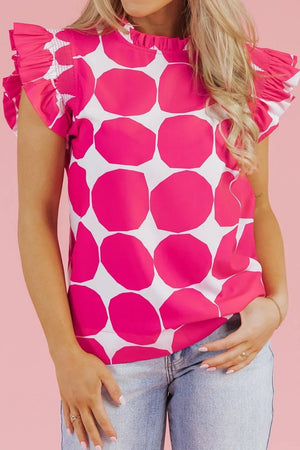 Bubblegum Pattern Frilled Collar Flutter Sleeve Top - StyleLure