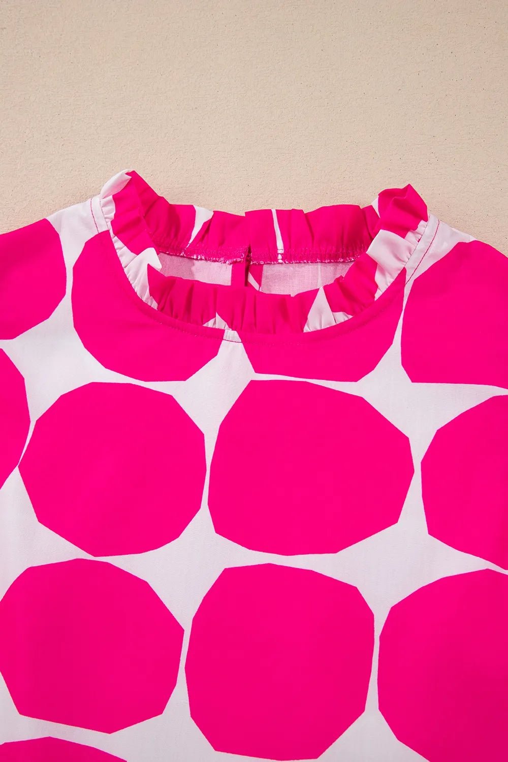 Bubblegum Pattern Frilled Collar Flutter Sleeve Top - StyleLure