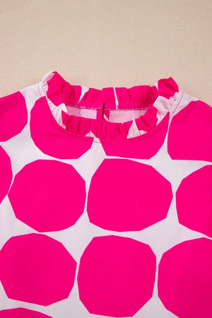 Bubblegum Pattern Frilled Collar Flutter Sleeve Top - StyleLure