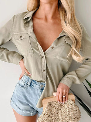 Button - Down Collared Neck Denim Shirt - StyleLure