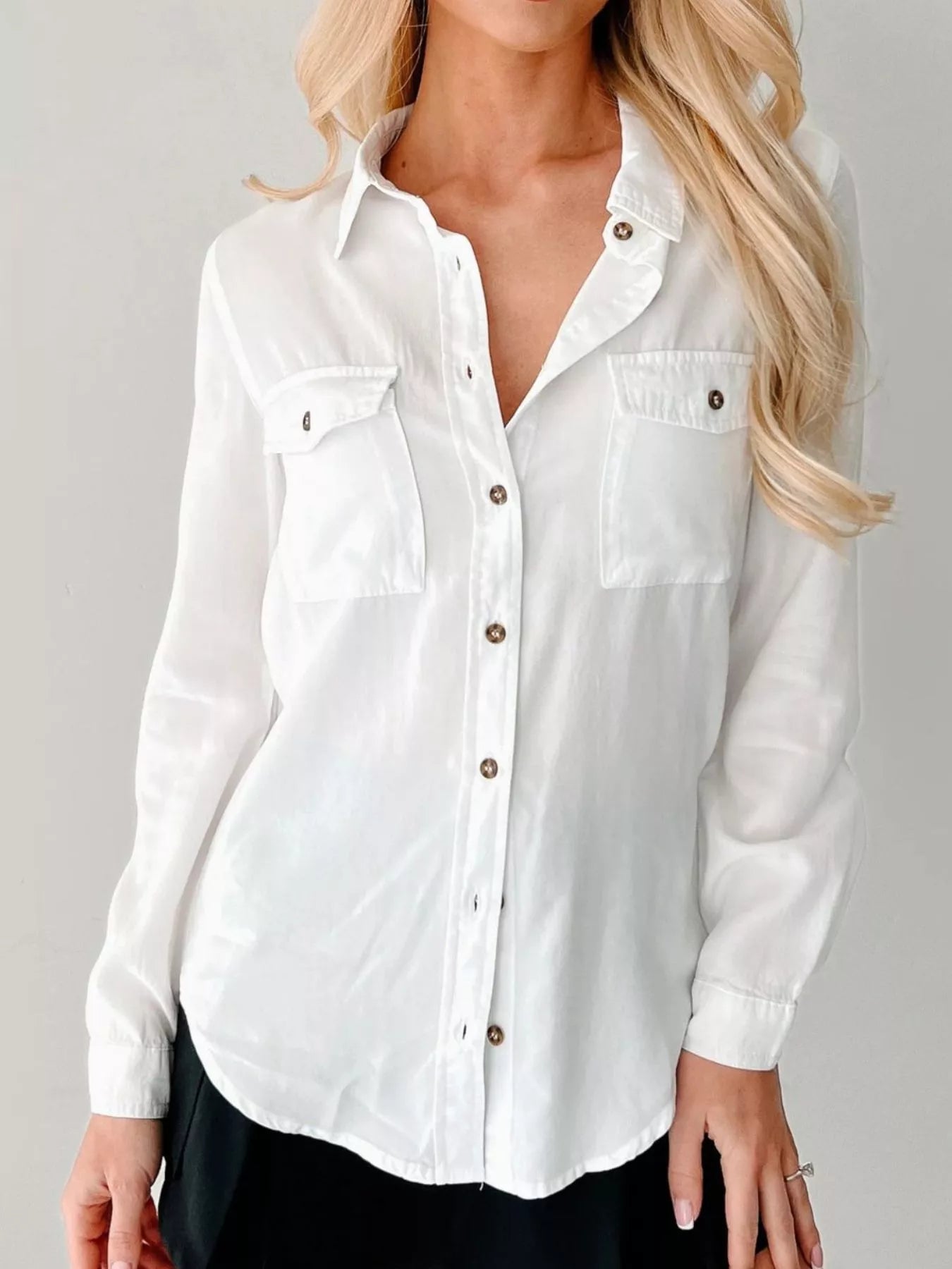 Button - Down Collared Neck Denim Shirt - StyleLure