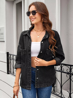 Button Up Long Sleeve Denim Shirt - StyleLure