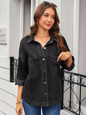 Button Up Long Sleeve Denim Shirt - StyleLure
