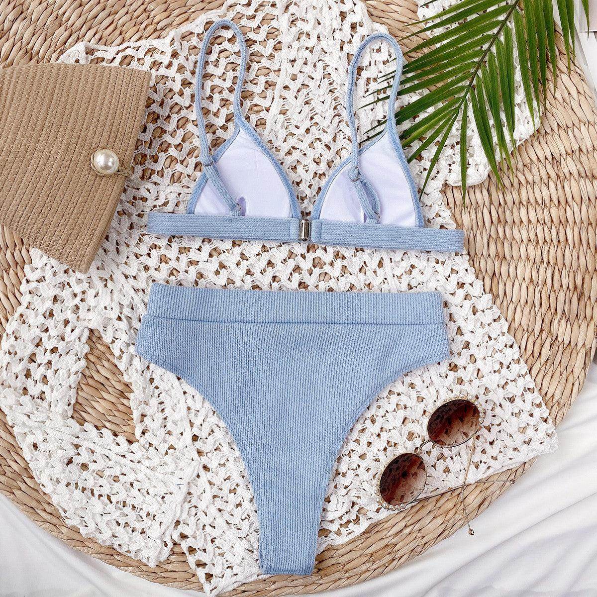 Spaghetti Strap Ribbed Bikini Set - StyleLure