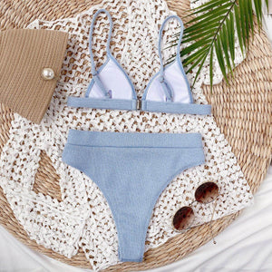 Spaghetti Strap Ribbed Bikini Set - StyleLure