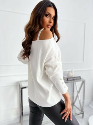 Asymmetrical Neck Buttoned Top - StyleLure