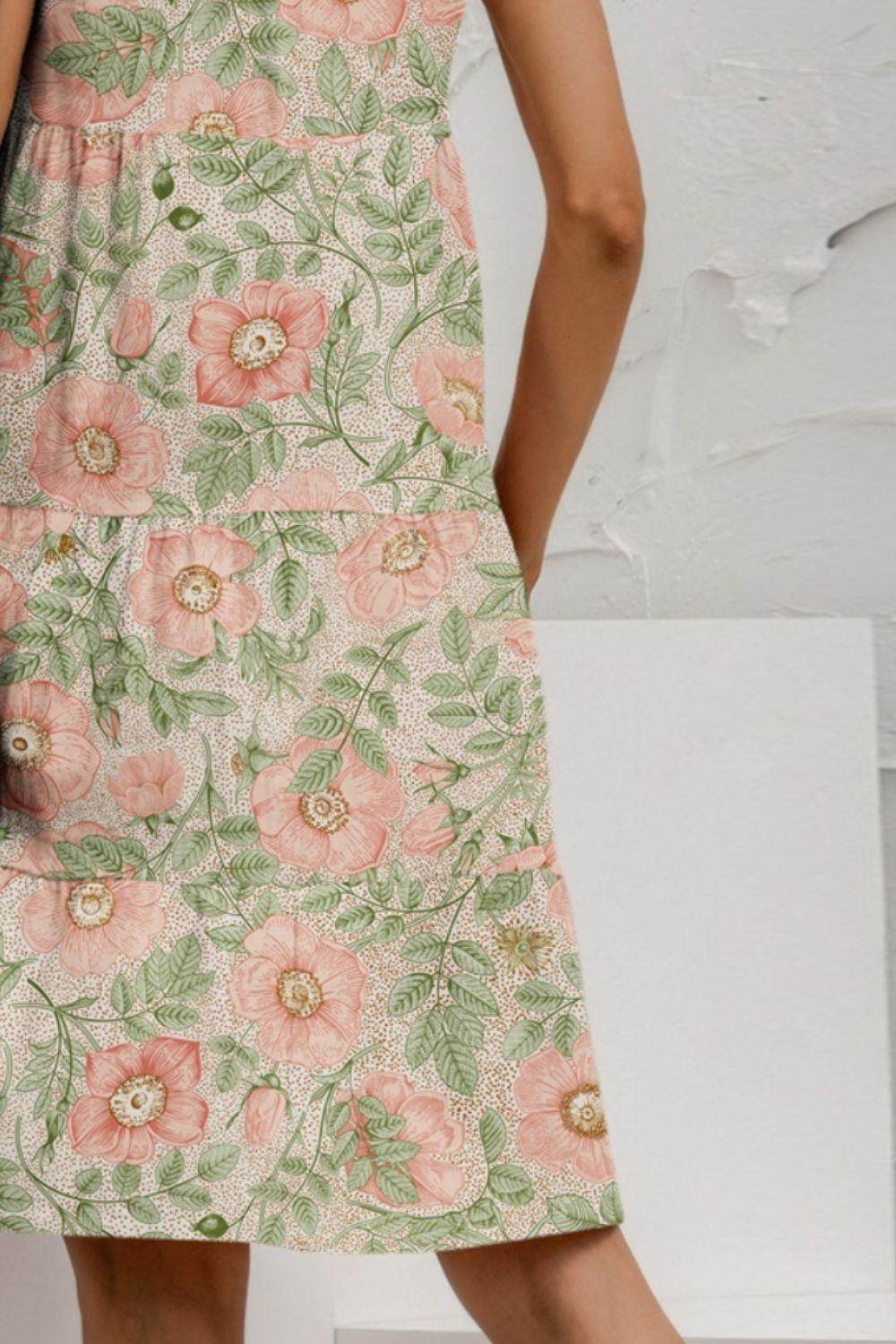 FAM-FAM Tiered Printed Round Neck Sleeveless Dress - StyleLure
