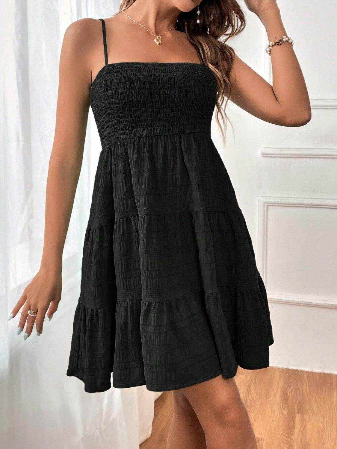 Smocked Tiered Sleeveless Mini Dress - StyleLure