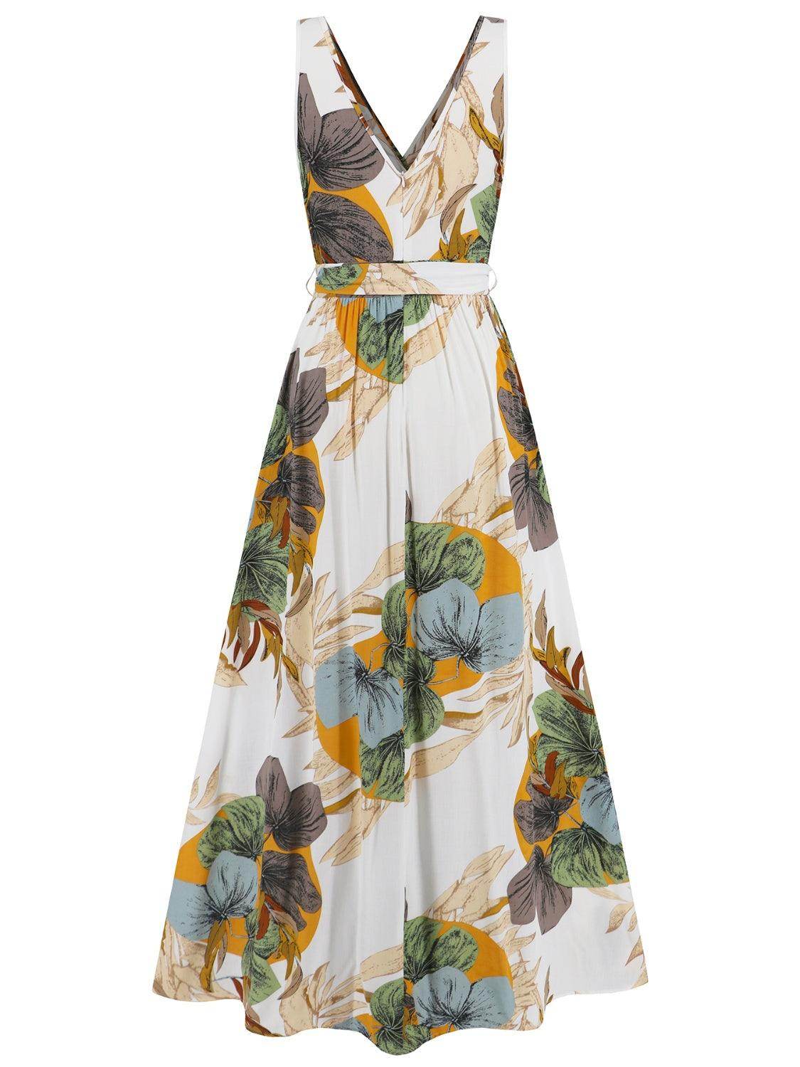Slit Tied Printed Surplice Dress - StyleLure
