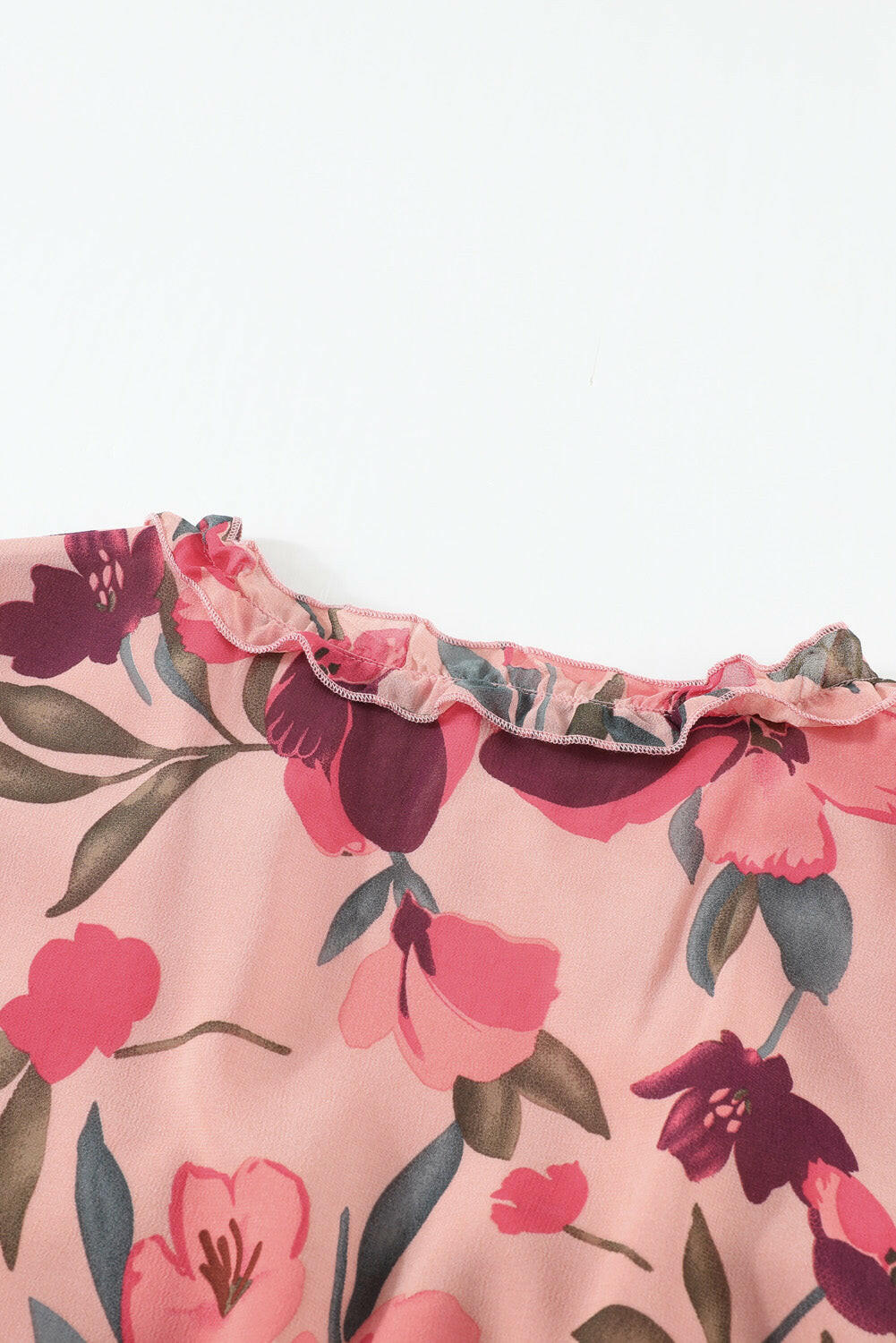 Floral Frill Trim Flounce Sleeve Plunge Maxi Dress - StyleLure
