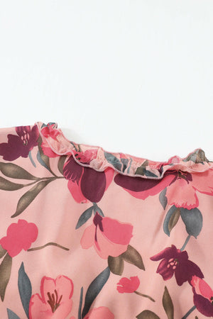 Floral Frill Trim Flounce Sleeve Plunge Maxi Dress - StyleLure