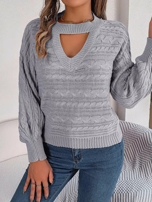 Cable - Knit Cutout Round Neck Sweater - StyleLure