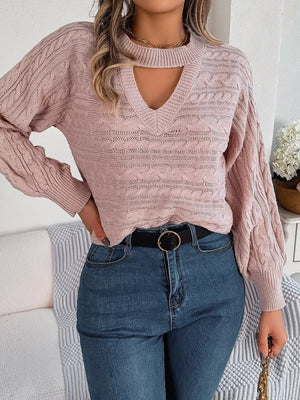 Cable - Knit Cutout Round Neck Sweater - StyleLure