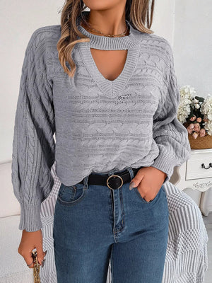 Cable - Knit Cutout Round Neck Sweater - StyleLure