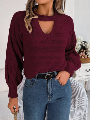 Cable - Knit Cutout Round Neck Sweater - StyleLure