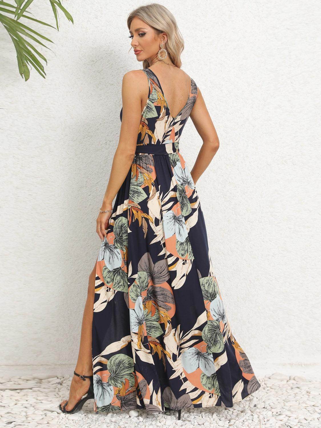 Slit Tied Printed Surplice Dress - StyleLure