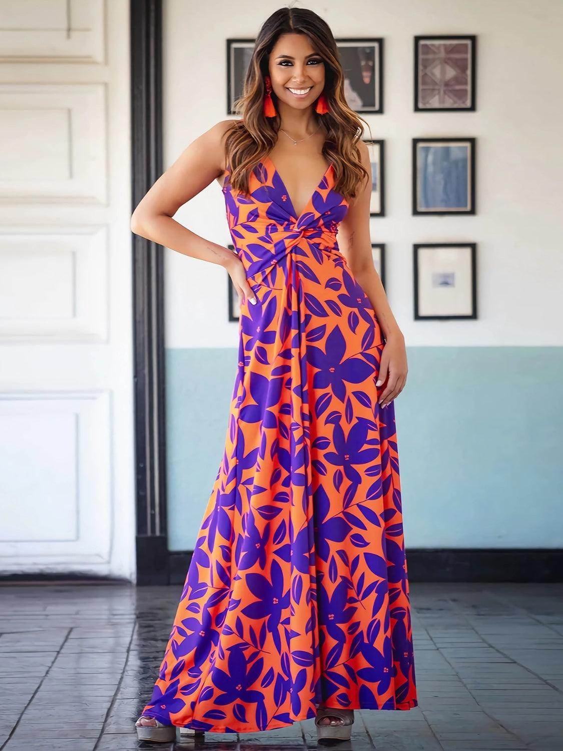 Twisted Printed V-Neck Cami Dress - StyleLure