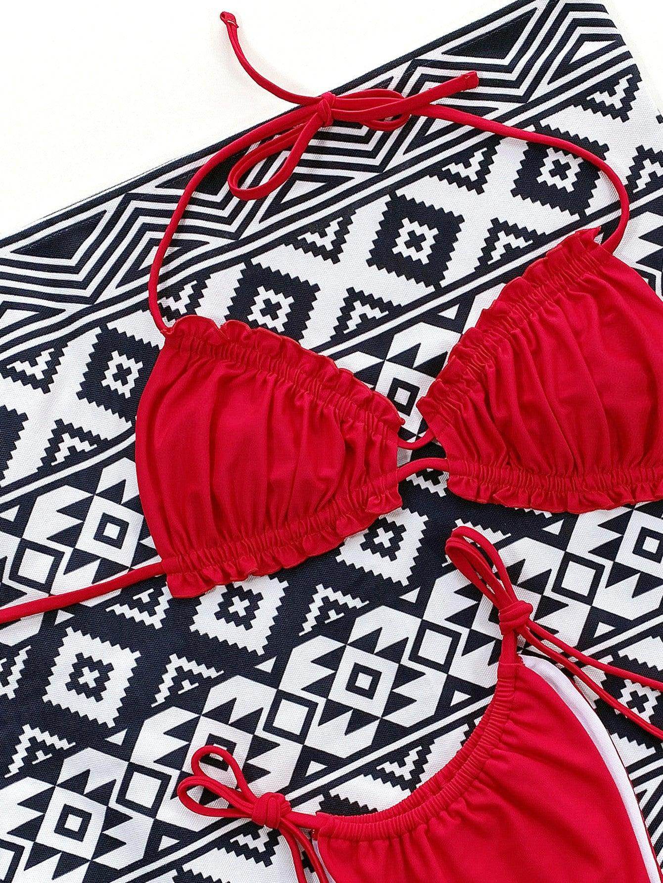Frill Trill Halter Neck Bikini Set - StyleLure