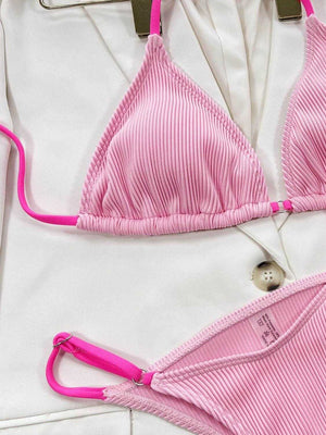 Ribbed Tie Back Bikini Set - StyleLure
