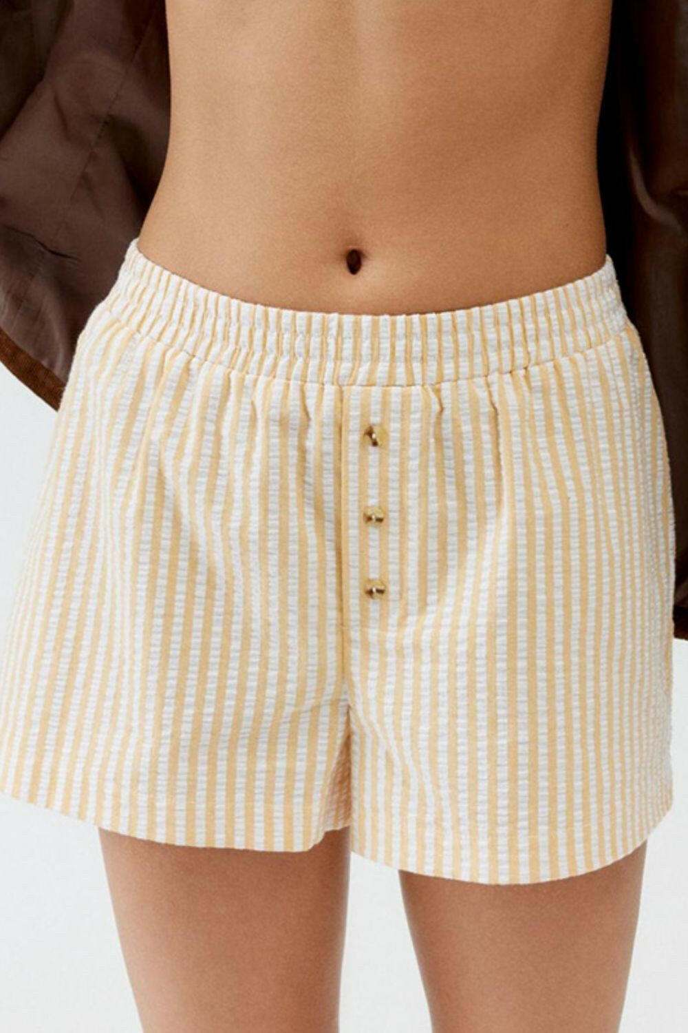 Striped Elastic Waist Shorts - StyleLure