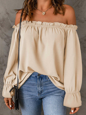 Off-Shoulder Flounce Sleeve Blouse - StyleLure