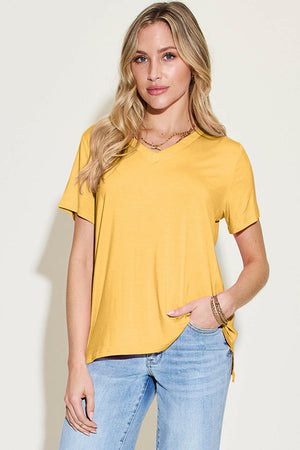 Basic Bae Bamboo Full Size V-Neck High-Low T-Shirt - StyleLure