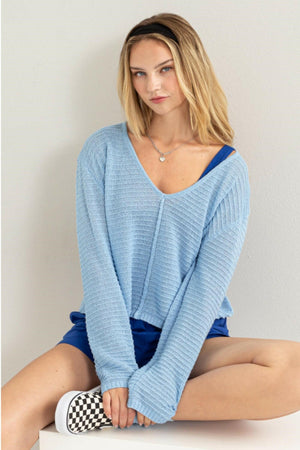 HYFVE V-Neck Stripe Texture Long Sleeve Top - StyleLure